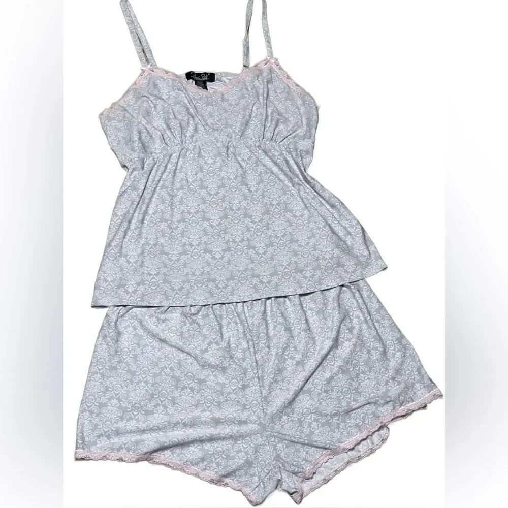 Rene Rofe Gray & Pink Paisley Designed Pajama Set with Lace Trim (Size: XL)